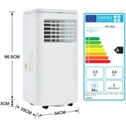 Climatiseur Mobile - 9000 BTU - 2500W 100 M³, Déshumidificateur Avec Fonction D'extraction D'air, Controle Télécommande,minuterie 24 Heures, Classe énergétique A, Blanc -Climatiseur Et Ventilateur 100029139 5