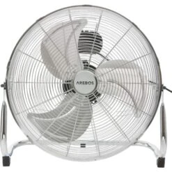 AREBOS Ventilateur De Sol 46cm 120 W 18 Pouces 3 Niveaux De Vitesse Angle D'inclinaison Réglable Argenté