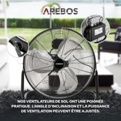AREBOS Ventilateur De Sol 50cm 120W 20 Pouces 3 Niveaux De Vitesse Angle D'inclinaison Réglable Noir 9 AREBOS Ventilateur De Sol 50cm 120W 20 Pouces 3 Niveaux De Vitesse Angle D'inclinaison Réglable Noir -Climatiseur Et Ventilateur 12129855 3