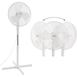 AREBOS Ventilateur Sur Pied 45 Watt Oscillation 80° 3 Niveaux De Vitesse Hauteur Réglable Jusqu'à 122 Cm Silencieux Blanc