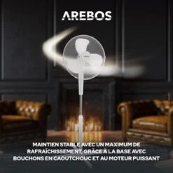 AREBOS Ventilateur Sur Pied 45 Watt Oscillation 80° 3 Niveaux De Vitesse Hauteur Réglable Jusqu'à 122 Cm Silencieux Blanc -Climatiseur Et Ventilateur 12438943 4
