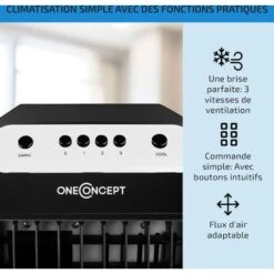 OneConcept Climatiseur Mobile 3 En 1, Climatiseur Portable Avec Humidificateur, Ventilateur, Climatiseur Mobile Sans Évacuation, 2 Pack Glacons, 4 Roulettes, 3 Modes, 70W, Puissant Débit D'Air 400m³/h -Climatiseur Et Ventilateur 12605214 4