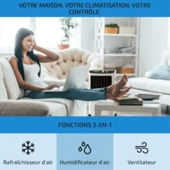OneConcept Climatiseur Mobile 3 En 1, Climatiseur Portable Avec Humidificateur, Ventilateur, Climatiseur Mobile Sans Évacuation, 2 Pack Glacons, Minuterie, 3 Modes, 65W, Puissant Débit D'Air 360m³/h -Climatiseur Et Ventilateur 12605222 3