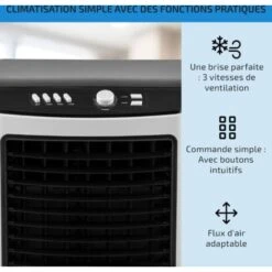 OneConcept Climatiseur Mobile 3 En 1, Climatiseur Portable Avec Humidificateur, Ventilateur, Climatiseur Mobile Sans Évacuation, 2 Pack Glacons, Minuterie, 3 Modes, 65W, Puissant Débit D'Air 360m³/h -Climatiseur Et Ventilateur 12605222 4
