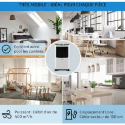 OneConcept Climatiseur Mobile 3 En 1, Climatiseur Portable Avec Humidificateur, Ventilateur, Climatiseur Mobile Sans Évacuation, 2 Pack Glacons, Minuterie, 3 Modes, 65W, Puissant Débit D'Air 360m³/h -Climatiseur Et Ventilateur 12605222 5