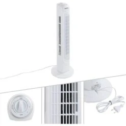 AREBOS Ventilateur Tour 50 Watt Oscillation 60° 3 Niveaux De Vitesse Ventilateur Avec Poignée Blanc Silencieux