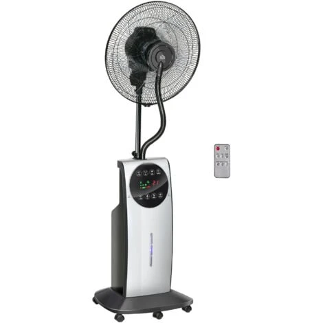 HOMCOM Ventilateur Brumisateur Sur Roulettes - Oscillant Silencieux 90 W Avec Télécommande - Minuterie 3 Modes 3 Vitesses Ø 44,5 X 135H Cm Gris Noir 3 HOMCOM Ventilateur Brumisateur Sur Roulettes - Oscillant Silencieux 90 W Avec Télécommande - Minuterie 3 Modes 3 Vitesses Ø 44,5 X 135H Cm Gris Noir