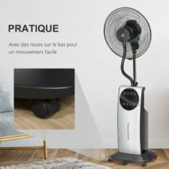 HOMCOM Ventilateur Brumisateur Sur Roulettes - Oscillant Silencieux 90 W Avec Télécommande - Minuterie 3 Modes 3 Vitesses Ø 44,5 X 135H Cm Gris Noir 9 HOMCOM Ventilateur Brumisateur Sur Roulettes - Oscillant Silencieux 90 W Avec Télécommande - Minuterie 3 Modes 3 Vitesses Ø 44,5 X 135H Cm Gris Noir -Climatiseur Et Ventilateur 18252873 3
