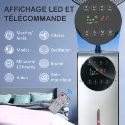 HOMCOM Ventilateur Brumisateur Sur Roulettes - Oscillant Silencieux 90 W Avec Télécommande - Minuterie 3 Modes 3 Vitesses Ø 44,5 X 135H Cm Gris Noir 10 HOMCOM Ventilateur Brumisateur Sur Roulettes - Oscillant Silencieux 90 W Avec Télécommande - Minuterie 3 Modes 3 Vitesses Ø 44,5 X 135H Cm Gris Noir -Climatiseur Et Ventilateur 18252873 4