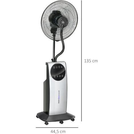 HOMCOM Ventilateur Brumisateur Sur Roulettes - Oscillant Silencieux 90 W Avec Télécommande - Minuterie 3 Modes 3 Vitesses Ø 44,5 X 135H Cm Gris Noir 7 HOMCOM Ventilateur Brumisateur Sur Roulettes - Oscillant Silencieux 90 W Avec Télécommande - Minuterie 3 Modes 3 Vitesses Ø 44,5 X 135H Cm Gris Noir – Image 5