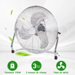 HOMCOM Grand Ventilateur De Bureau Ø 51 Cm Silencieux Puissant 100 W 3 Vitesses Tête Réglable Gris Métal -Climatiseur Et Ventilateur 18252877 3