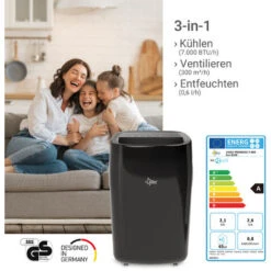 SUNTEC Climatiseur Mobile PROGRESS 7.000 Eco R290, Climatiseur Portable: 3 En 1 (2,1 KW) 60 M³/ 25 M² (7.000 BTU) [Classe énergétique A] -Climatiseur Et Ventilateur 19322996 3