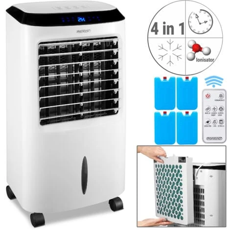 Rafraîchisseur D'air Mobile Blanc 4 En 1 Ventilateur Humidificateur Ioniseur 65W 3 Flux D'air Réservoir 10L Télécommande 4 Rafraîchisseur D'air Mobile Blanc 4 En 1 Ventilateur Humidificateur Ioniseur 65W 3 Flux D'air Réservoir 10L Télécommande – Image 2