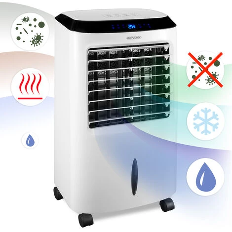 Rafraîchisseur D'air Mobile Blanc 4 En 1 Ventilateur Humidificateur Ioniseur 65W 3 Flux D'air Réservoir 10L Télécommande 7 Rafraîchisseur D'air Mobile Blanc 4 En 1 Ventilateur Humidificateur Ioniseur 65W 3 Flux D'air Réservoir 10L Télécommande – Image 5