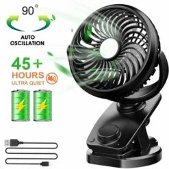 Ventilateur USB, Mini Ventilateur à Pile Avec Rechargeable Batterie 5000 MAh, Ventilateur Pc Avec 4 Vitesses Du Vent, Rotation De 360 ° Par Air Pour Bébé Poussette,Camping,Bureau,Voiture