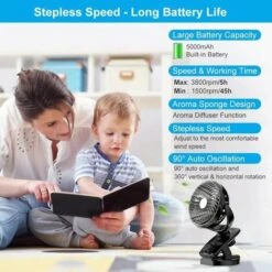 Ventilateur USB, Mini Ventilateur à Pile Avec Rechargeable Batterie 5000 MAh, Ventilateur Pc Avec 4 Vitesses Du Vent, Rotation De 360 ° Par Air Pour Bébé Poussette,Camping,Bureau,Voiture -Climatiseur Et Ventilateur 28491901 4