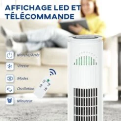 HOMCOM Ventilateur Colonne Tour Oscillant 45 W Silencieux Télécommande Incluse Minuterie 3 Modes 3 Vitesses Blanc 9 HOMCOM Ventilateur Colonne Tour Oscillant 45 W Silencieux Télécommande Incluse Minuterie 3 Modes 3 Vitesses Blanc -Climatiseur Et Ventilateur 30391076 3