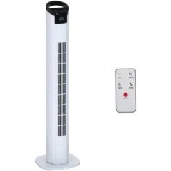 HOMCOM Ventilateur Colonne Tour Oscillant 50 W Silencieux Télécommande Incluse Minuterie 3 Modes 3 Vitesses Blanc Noir