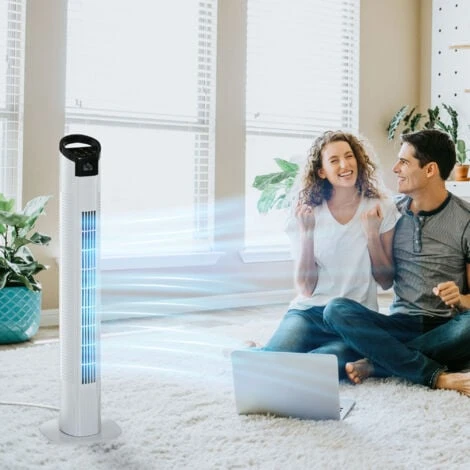 HOMCOM Ventilateur Colonne Tour Oscillant 50 W Silencieux Télécommande Incluse Minuterie 3 Modes 3 Vitesses Blanc Noir 4 HOMCOM Ventilateur Colonne Tour Oscillant 50 W Silencieux Télécommande Incluse Minuterie 3 Modes 3 Vitesses Blanc Noir – Image 2