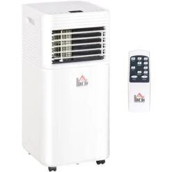 HOMCOM Climatiseur Portable 10.000 BTU/h - Ventilateur, Déshumidificateur - Réfrigérant Naturel R290 - Télécommande - Débit D'air 360 M³/h - Blanc