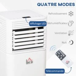 HOMCOM Climatiseur Portable 10.000 BTU/h - Ventilateur, Déshumidificateur - Réfrigérant Naturel R290 - Télécommande - Débit D'air 360 M³/h - Blanc -Climatiseur Et Ventilateur 31135107 4