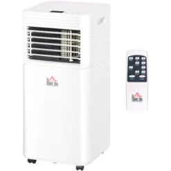 HOMCOM Climatiseur Portable 9.000 BTU/h - Ventilateur, Déshumidificateur - Réfrigérant Naturel R290 - Télécommande - Débit D'air 360 M³/h - Blanc