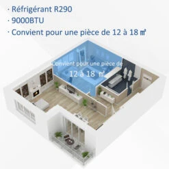 HOMCOM Climatiseur Portable 9.000 BTU/h - Ventilateur, Déshumidificateur - Réfrigérant Naturel R290 - Télécommande - Débit D'air 360 M³/h - Blanc -Climatiseur Et Ventilateur 31135111 5