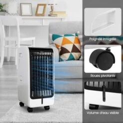 GOPLUS Rafraîchisseur D’Air Mobile 4 En 1, 75W, Fonction De Réfrigération, Humidification, Purification, Ventilation, Réservoir 6L,3 Vitesses, Minuterie 8H, Oscillation, Contrôle Télécommande/Écran -Climatiseur Et Ventilateur 34761957 5