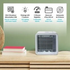 Mini Climatiseur Portable Silencieux - Ventilateur Mobile 3 Vitesses - Réservoir Eau 650mL - LED 7 Couleurs - USB -Climatiseur Et Ventilateur 43632289 3