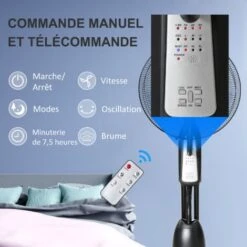 HOMCOM Ventilateur Brumisateur Sur Roulettes - Oscillant, Inclinable Silencieux 90 W Avec Télécommande - Timer 3 Modes 3 Vitesses - Gris Noir -Climatiseur Et Ventilateur 50909014 3