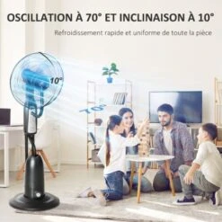 HOMCOM Ventilateur Brumisateur Sur Roulettes - Oscillant, Inclinable Silencieux 90 W Avec Télécommande - Timer 3 Modes 3 Vitesses - Gris Noir -Climatiseur Et Ventilateur 50909014 4