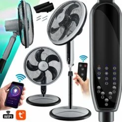KESSER® Ventilateur Sur Pied 3 en 1 Ventilateur De Table Ventilateur Mural Avec Application Et Wi-Fi, Télécommande Minuteur Oscillation Silencieuse à 80 degrés Ventilateur 4 vitesses, Support Mu