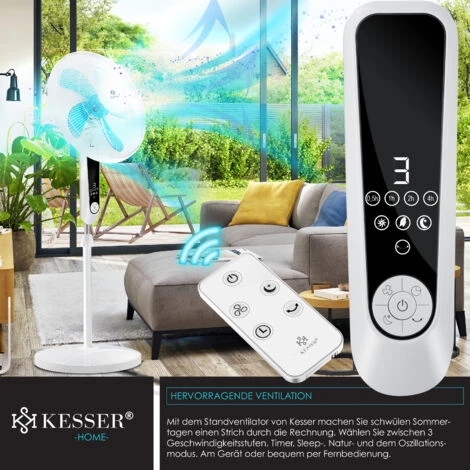 KESSER® Ventilateur Sur Pied Avec Télécommande Et Affichage LED - Minuterie, Oscillation Silencieuse à 80 degrés - 60 Watt - Ventilateur à Hauteur Réglable Entre 115 Et 134 cm - Tête Inclinable à 35 d 6 KESSER® Ventilateur Sur Pied Avec Télécommande Et Affichage LED - Minuterie, Oscillation Silencieuse à 80 degrés - 60 Watt - Ventilateur à Hauteur Réglable Entre 115 Et 134 cm - Tête Inclinable à 35 d – Image 4