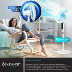 KESSER® Ventilateur Sur Pied Avec Télécommande Et Affichage LED - Minuterie, Oscillation Silencieuse à 80 degrés - 60 Watt - Ventilateur à Hauteur Réglable Entre 115 Et 134 cm - Tête Inclinable à 35 d 11 KESSER® Ventilateur Sur Pied Avec Télécommande Et Affichage LED - Minuterie, Oscillation Silencieuse à 80 degrés - 60 Watt - Ventilateur à Hauteur Réglable Entre 115 Et 134 cm - Tête Inclinable à 35 d -Climatiseur Et Ventilateur 51605201 5