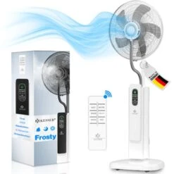 KESSER® Ventilateur Sur Pied Frosty à Eau Refroidissement Par Eau à Pulvérisation D'ultrasons, Télécommande Incluse, Fonction Minuterie, Humidificateur Silencieux, Fonction Brumisation, Humidificateur