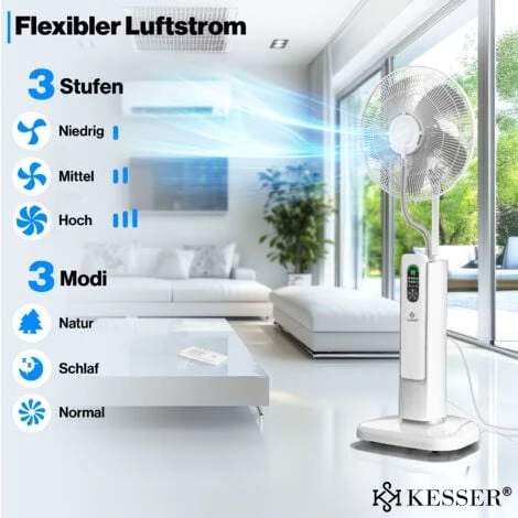 KESSER® Ventilateur Sur Pied Frosty à Eau Refroidissement Par Eau à Pulvérisation D'ultrasons, Télécommande Incluse, Fonction Minuterie, Humidificateur Silencieux, Fonction Brumisation, Humidificateur 5 KESSER® Ventilateur Sur Pied Frosty à Eau Refroidissement Par Eau à Pulvérisation D'ultrasons, Télécommande Incluse, Fonction Minuterie, Humidificateur Silencieux, Fonction Brumisation, Humidificateur – Image 3