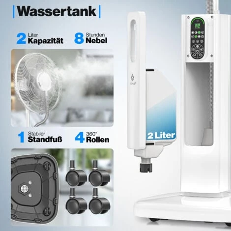 KESSER® Ventilateur Sur Pied Frosty à Eau Refroidissement Par Eau à Pulvérisation D'ultrasons, Télécommande Incluse, Fonction Minuterie, Humidificateur Silencieux, Fonction Brumisation, Humidificateur 7 KESSER® Ventilateur Sur Pied Frosty à Eau Refroidissement Par Eau à Pulvérisation D'ultrasons, Télécommande Incluse, Fonction Minuterie, Humidificateur Silencieux, Fonction Brumisation, Humidificateur – Image 5