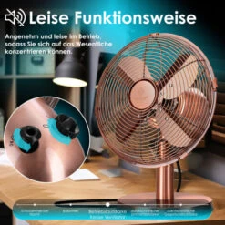 KESSER® - Ventilateur De Table Au Design Rétro, Entièrement Métallique, Oscillation à 80° - Ventilateur Silencieux Avec 3 vitesses - Commutable Machine à Vent Angle D’inclinaison D’environ à 40°, En -Climatiseur Et Ventilateur 51605431 4