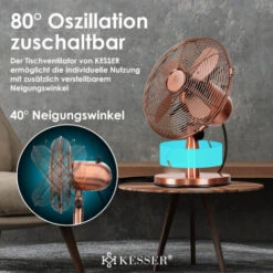 KESSER® - Ventilateur De Table Au Design Rétro, Entièrement Métallique, Oscillation à 80° - Ventilateur Silencieux Avec 3 vitesses - Commutable Machine à Vent Angle D’inclinaison D’environ à 40°, En -Climatiseur Et Ventilateur 51605431 5