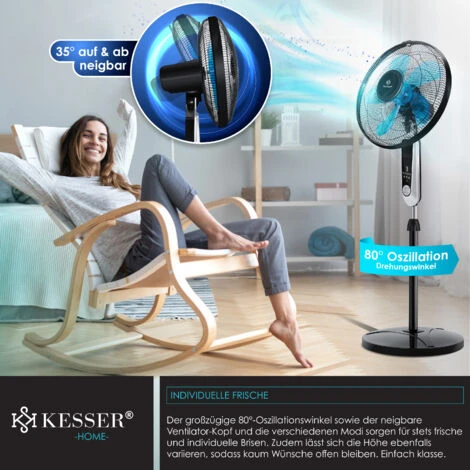 KESSER® - Ventilateur Sur Pied Avec Télécommande Et Affichage LED - Minuterie 24 vitesses Oscillation Silencieuse 80 degrés - 60 watts - Ventilateur Réglable En Hauteur 115 - 134 cm - Tête Inclinab 7 KESSER® - Ventilateur Sur Pied Avec Télécommande Et Affichage LED - Minuterie 24 vitesses Oscillation Silencieuse 80 degrés - 60 watts - Ventilateur Réglable En Hauteur 115 - 134 cm - Tête Inclinab – Image 5