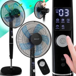 KESSER® Ventilateur Sur Pied Avec Télécommande Et Affichage LED - Minuterie, 12 vitesses - Oscillation Silencieuse 80 degrés - Ventilateur Réglable En Hauteur 120 - 135 cm - Tête Inclinable 35 degrés,
