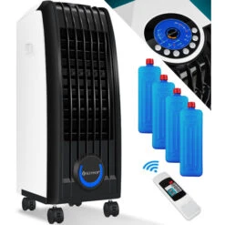 KESSER® Climatiseur Mobile 4en1 Télécommande Climatiseur Ventilateur Réservoir 8 L Minuterie 3 Niveaux Ionisateur Humidificateur Refroidisseur D'air , Blanc Noir