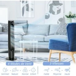 HOMCOM Ventilateur Colonne Tour Rafraichisseur D'air 2 En 1 Oscillant 60 W Ultra Silencieux Télécommande Incluse Minuterie 4 Modes 3 Vitesses Ø 31 X 107 Cm Noir -Climatiseur Et Ventilateur 53591946 3