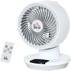 HOMCOM Ventilateur De Bureau 45W - Ventilateur De Table 3 Vitesses Silencieux Avec Timer Et Télécommande - Oscillant, Inclinable - Blanc