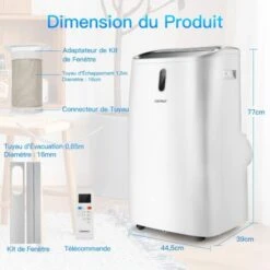 COSTWAY Climatiseur Mobile 5 En 1 R290 16000BTU [Classe énergétique A] Contrôle Télécommande/APP Rafraîchissement Déshumidification Ventilateur Chauffageet Mode Nuit -Climatiseur Et Ventilateur 54816776 4