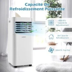 COSTWAY Climatiseur Mobile R290 4 En 1 - 9000 BTU 20 M² 2,6 KW [Classe Energétique A] Avec Télécommande Blanc -Climatiseur Et Ventilateur 54816778 2