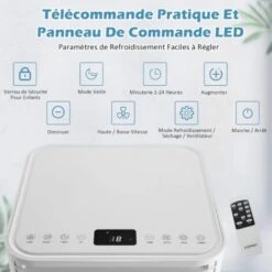 COSTWAY Climatiseur Mobile R290 4 En 1 - 9000 BTU 20 M² 2,6 KW [Classe Energétique A] Avec Télécommande Blanc -Climatiseur Et Ventilateur 54816778 3