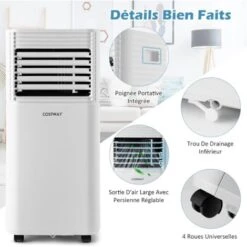 COSTWAY Climatiseur Mobile R290 4 En 1 - 9000 BTU 20 M² 2,6 KW [Classe Energétique A] Avec Télécommande Blanc -Climatiseur Et Ventilateur 54816778 4