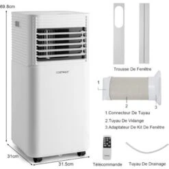 COSTWAY Climatiseur Mobile R290 4 En 1 - 9000 BTU 20 M² 2,6 KW [Classe Energétique A] Avec Télécommande Blanc -Climatiseur Et Ventilateur 54816778 5