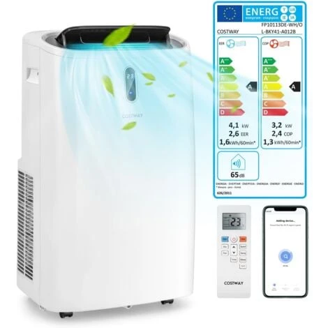 COSTWAY Climatiseur Mobile 5 En 1 R290 14000BTU [Classe énergétique A] Contrôle Télécommande/APP Rafraîchissement Déshumidification Ventilateur Chauffageet Mode Nuit